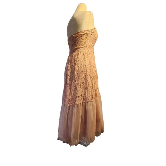 Vintage Peach Pink Prom Strapless Tea Length Dress Lace Toole 80s does 50s - Picture 4 of 6